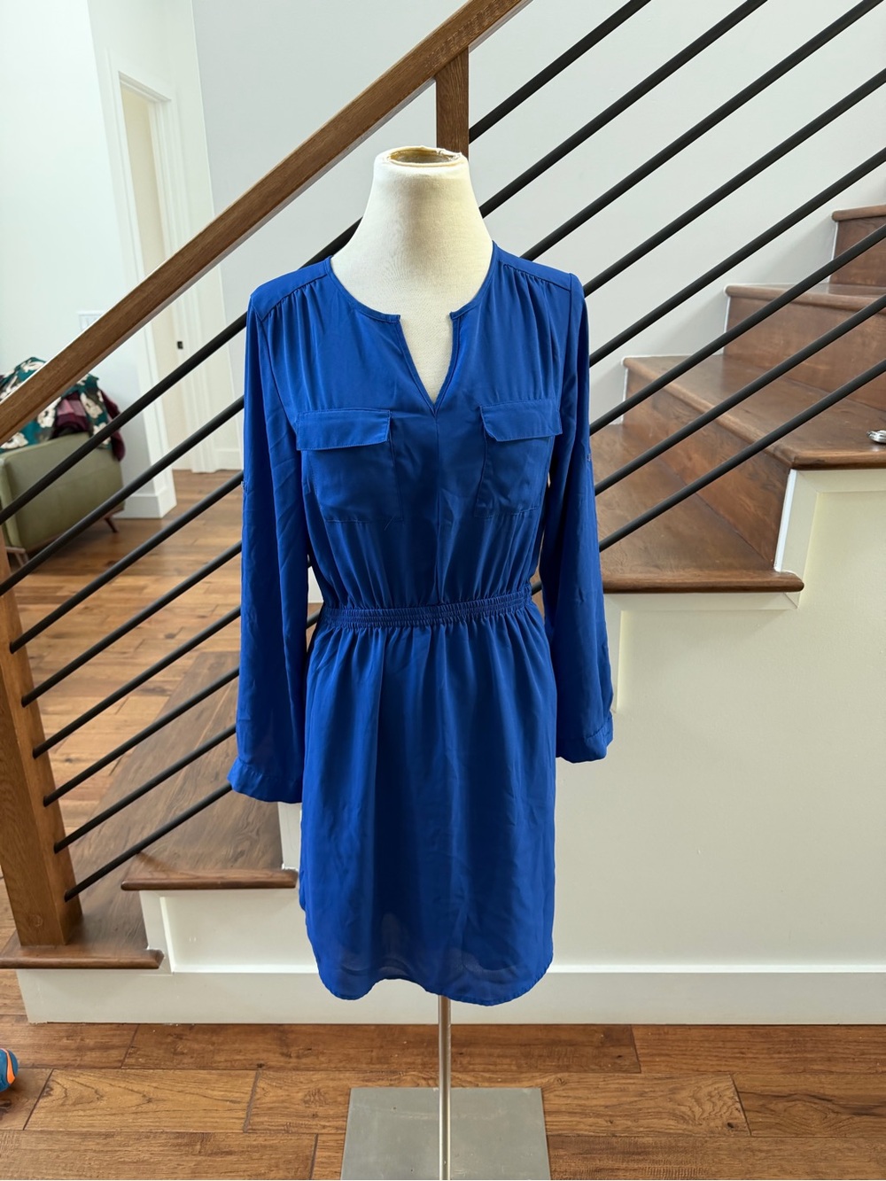 Mossimo Royal Blue Long-Sleeve Elastic-Waist Dress